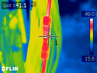 A thermal image of a hot solar connector. 